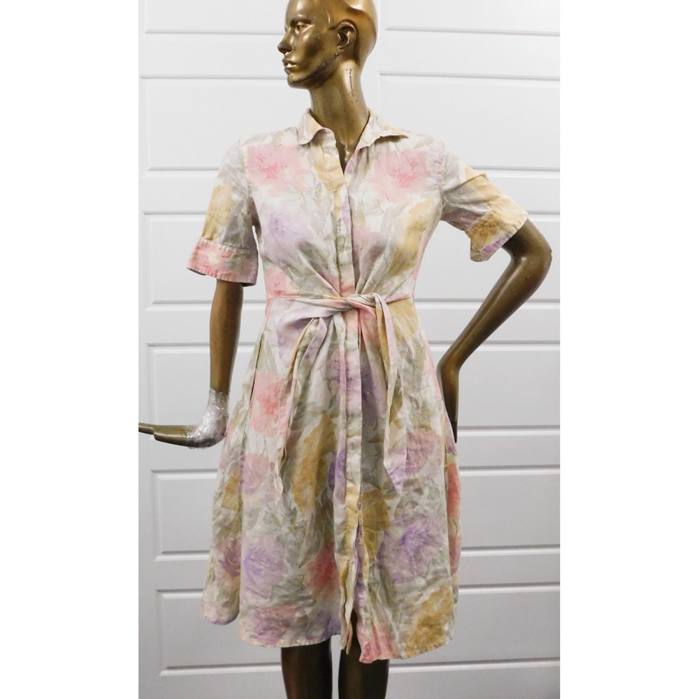 BLACK LABEL LAUREN RALPH LAUREN Floral Flare Linen Shirt Dress‎ Women Midi sz 2
